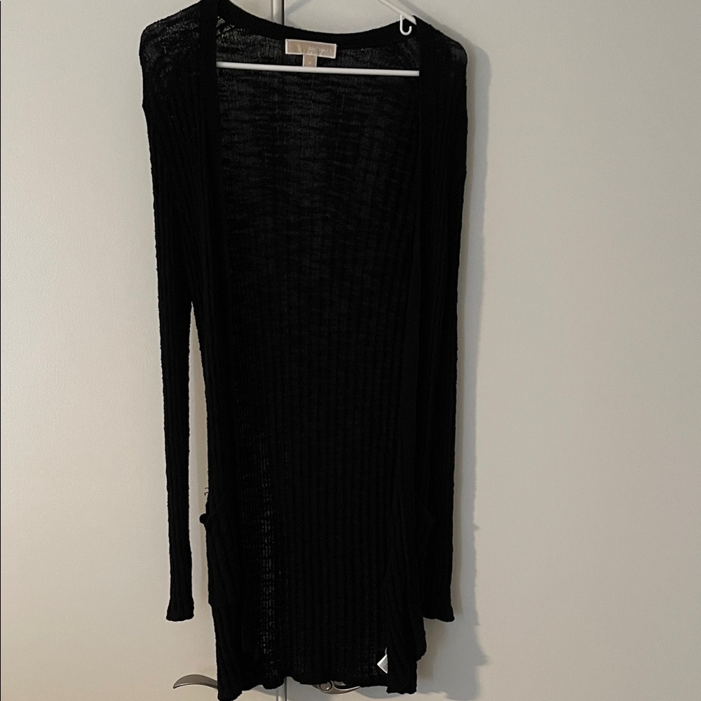 Michael Kors Long Black Open-Front Knit Cardigan